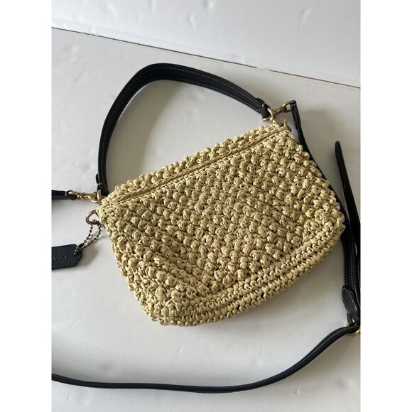 Coach Soft Tabby Shoulder Bag Popcorn Raffia Straw Leather CA032 Crossbody Purse - Picture 5 of 14